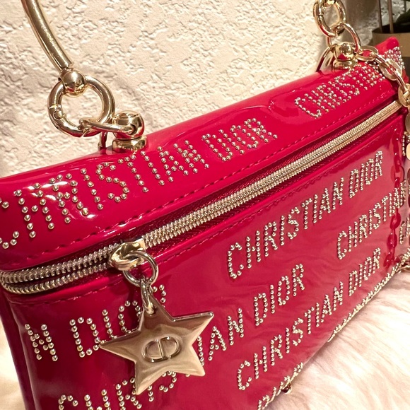 Dior Beauty Cosmetic Pouch to Crossbody Bag and Handbag Red Stud Patent Leather - Picture 8 of 16